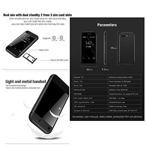 SOYES 7S 3G Mini Smartphone 2.54 Inch Touch Screen 5.0MP RAM 1GB ROM 8GB Quad Core Android 6.0 Cell Phone Backup Mobile Phone Cute Students Smartphone (White) 6