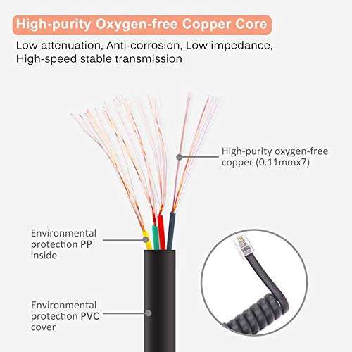 FEDUS 6.5ft Black Telephone Extension Coil Cable Cord 2 Meter Pack 2 6