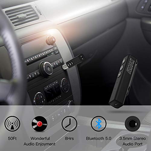 SZMDLX Bluetooth 5.0 Receiver, Portable Clip Wireless Audio Aux Adapter Bluetooth Car Kit (Voice Assitant, A2DP, Built-in Microphone for Home Car 4