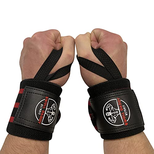 Swoll Daddy Wrist Wraps - 18" Premium Grade with Thumb Loops - Wrist Support Brace - Men & Women - Strength Training, Crossfit, Powerlifting, Weight Lifting (Black/Red) 3