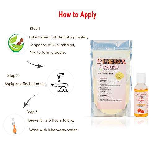 KNATURALS Thanaka Powder, 50 g (Pack of 2) with Kusuma Oil, 100 ml 3