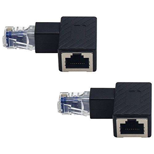 Duttek Ethernet Adapter 90 Degree, Down Angled RJ45 Male to Female Ethernet Extender Adapter, Cat5e/Cat6 RJ45 Ethernet, for Modem, Router, PC, Network Printer, Laptop, LAN, Switch, etc 2 Pack 4