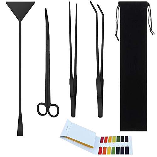 Aquarium Aquascaping Tools Kits Black, 4 in 1 Aquatic Plant Aquascaping Tool Stainless Steel Anti-Rust Scissor Tweezers Spatula for Fish Tank Clean Aquatic Plant Tool Set for Aquariums and Fish Start 2