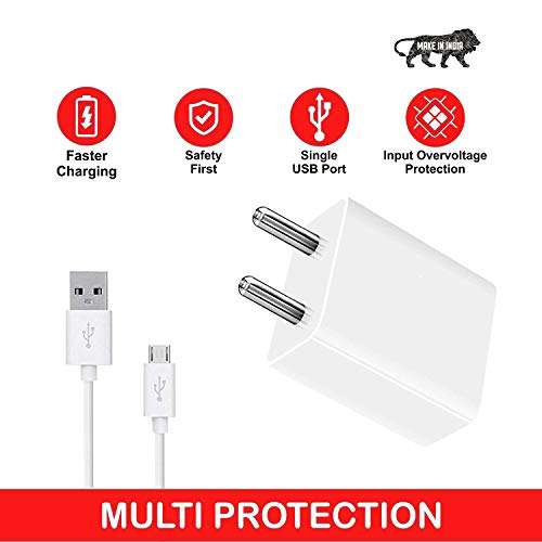 Charger for Oppo A57 Charger Original Adapter Like Mobile Charger | Power Adapter | Wall Charger | Fast Charger | Android Smartphone Charger | Universal Battery Charger | Hi Speed Travel Charger With 1 Meter Micro USB Cable Charging Cable Data Cable (2.4 Amp, White) 3