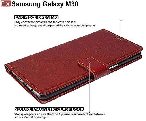 CEDO Samsung M30 Flip Cover | Leather Finish | Inside Pockets & Inbuilt Stand | Shockproof Wallet Style Magnetic Closure Back Cover Case for Samsung Galaxy M30 (Brown) 4