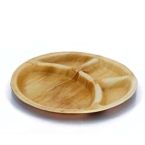 TSP Areca Palm Leaf 12 inch Round Brown Disposable Plate with 4 deep Compartment for Party and Function (Pack of 50) 4