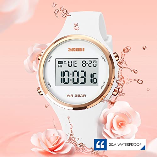 Womens Sports Watch Digital Watches for Women with Waterproof Stopwatch 30M Waterproof Week Date Alarm LED Light Calendar Chrono Silicone Straps Gift for Girls Women 4