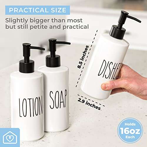 Heartland Home Porcelain 16oz Kitchen Soap Dispenser. Detergent Dispenser or Dish Soap Dispenser for Kitchen Sink. White Soap Dispenser, Modern Farmhouse Decor Dish Soap Pump for Kitchen Organization 4