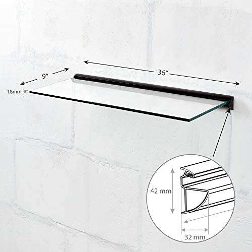 Deco Window 36" X 9" Tempered Glass Shelf for Wall Floating Shelves 8mm Thick Bathroom Storage Organizer with Concealed Mount (Black) 4