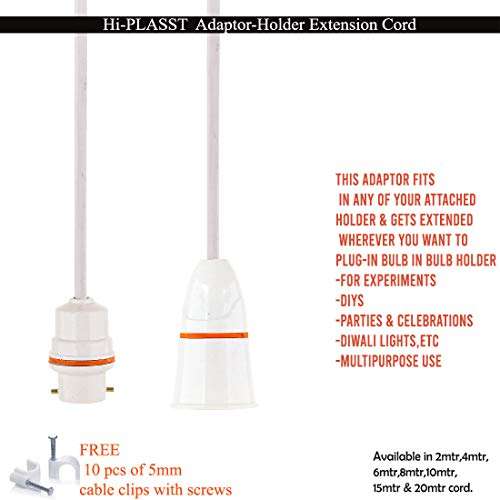 Hi-PLASST(10 mtr) Bulb Holder B 22 Socket with Flexible Wire & Adaptor Plug for Multipurpose Use, Diys, Experiments,Parties,Festive Decorations,Diwali,Christmas,etc 5