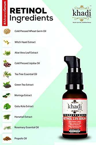 Khadi Global Retinol Deep Wrinkle Repair Serum With Vitamin C Serum, Vegan Glutathione, Vitamin E & Tea Tree Extract Anti-Wrinkle Serum, Best Retinol Serum 30ml | 1 fl.oz 3