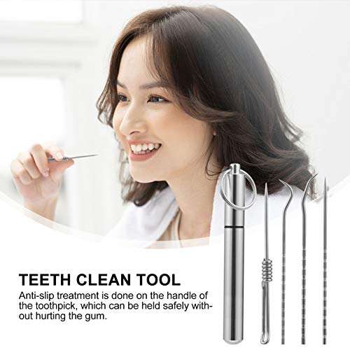 EXCEART 4pcs Portable Teeth Scaler Stainless Steel Teeth Scaler Teeth Tartar Toothpick Cleaner with Keychain Box Oral Care Flossing Tool 3