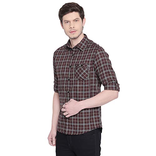 MUFTI Brown Checkered Full Sleeved Casual Shirt 3