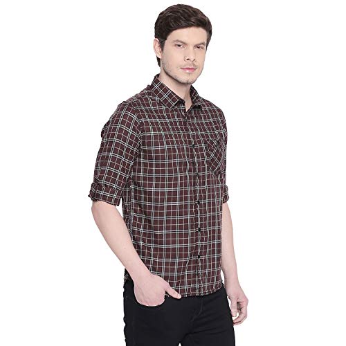 MUFTI Brown Checkered Full Sleeved Casual Shirt 4