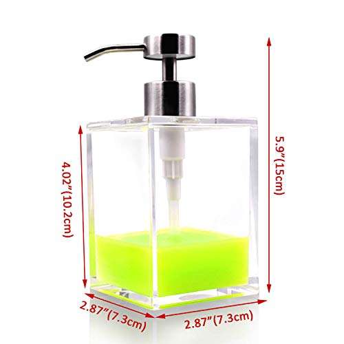 HONJAN Hand Dish Soap Dispenser,18oz Clear Square Acrylic Soap Dispenser with 18/8(304) Stainless Steel Pump 4