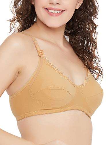 Clovia Women's Cotton Non-Padded Non-Wired Maternity/Feeding Bra (BR2086P24_Beige_32C) 4