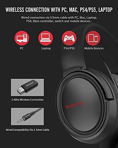 BINNUNE 2.4G/Bluetooth Wireless Gaming Headset with Microphone for PS4 PS5 Playstation 4 5, 48 Hours Playtime, PC USB Gamer Headphones with Mic for Laptop Computer 5