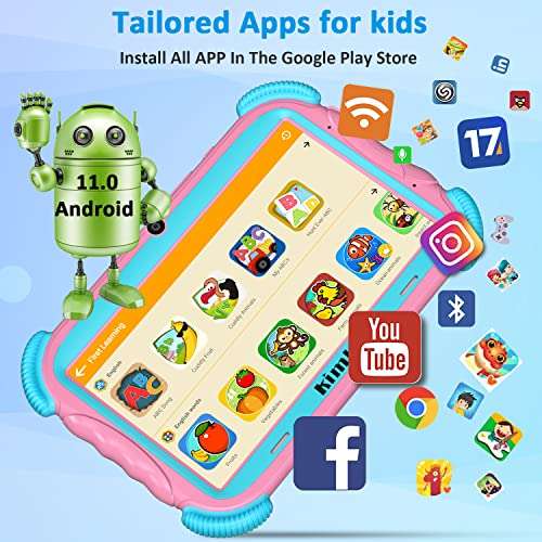 KIMLOK Kids Tablet 7 Inch Toddler Tablet For Kids Edition Tablet With Parental Control,Child Tablet Kid Age 3-12,Tablets 32 GB Android 11 With Dual Camera,WIFI,Bluetooth,Education Games,Google YouTube 5