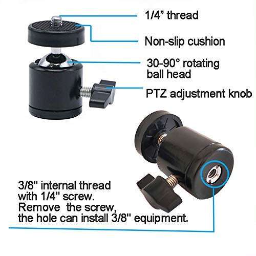 CEUTA® Mini Ball Head with 1/4" Hotshoe Mount Adapter 360 Degree Rotatable Aluminum Tripod Head for DSLR Cameras HTC Vive Tripods Monopods Camcorder Light Stand,Max. Load 6.6lbs 4