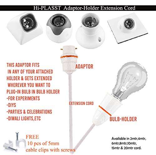 Hi-PLASST(10 mtr) Bulb Holder B 22 Socket with Flexible Wire & Adaptor Plug for Multipurpose Use, Diys, Experiments,Parties,Festive Decorations,Diwali,Christmas,etc 3
