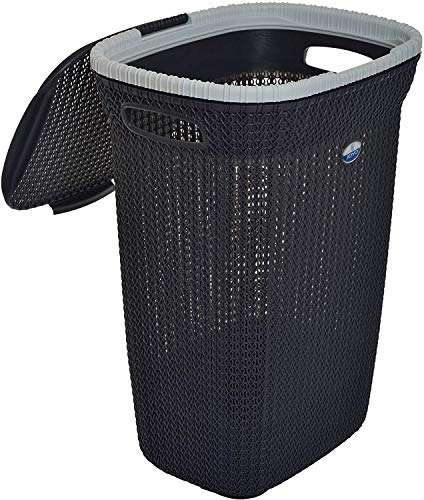 Migglo JOYO Plastic Knit Laundry Basket,Laundry Bag Bin for Clothes and Toys Storage 50 LTR, Grey(44 cm X 33 cm X 55 cm) 3