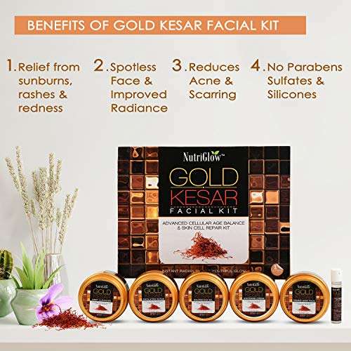 NutriGlow Gold Kesar Facial Kit (250gm+10ml) & Advanced Organics Whitening Moisturizer (200ml) For Perfect Glowing, Hydrating and Skin Tanning, Dark Spots and Freckles Treatment, All Skin Types, Pack of 2 3