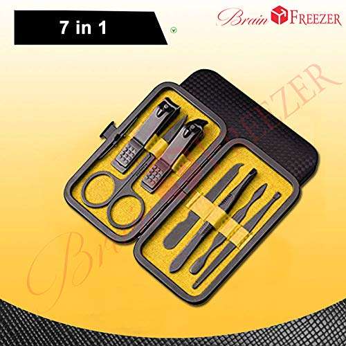 Brain Freezer 7 in 1 Stainless Steel Nail Scissors Manicure Grooming Kit Set, Black, 100 g 6