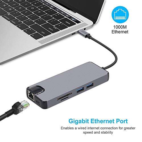 Ganix USB C Type HUB 8 in 1 Adapter, Multi Port Dongle Type-C to USB 3.0 Ports, 4K HDMI, PD Fast Charging, 100Mbps Ethernet SD/TF Card Slot for for MacBook, Chromebook, DELL and Other Type C Devices 4