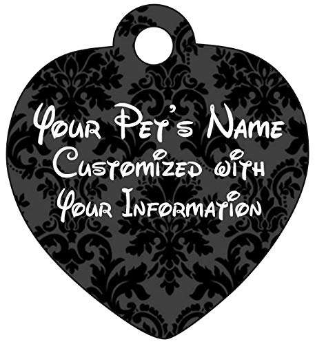 Cute Black Floral Pattern Damask Pet Id Tag for Dogs & Cats | Personalized for Your Pet 2