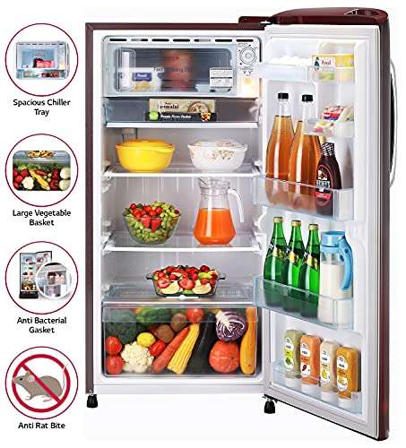 LG 215L 5 Star Inverter Direct-Cool Single Door Refrigerator (GL-B221ASCZ, Scarlet Charm, Fastest Ice Making) 5