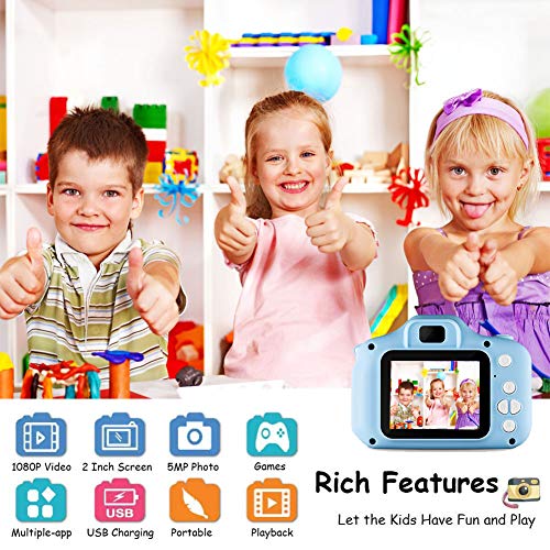 EMISK Kid Camera with 2 Inch IPS Screen and 32GB SD Card Portable Child Camcorder Children Camera Small Camera Recorder for Kids 4