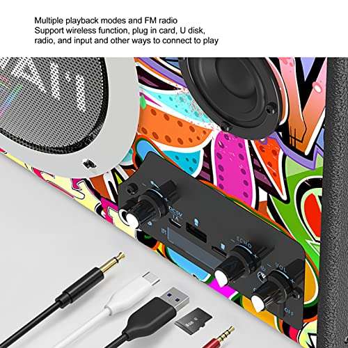 Bewinner Wireless Bluetooth Speakers with Wired Microphone, Cartoon Doodle Outdoor Portable Party Speakers, Strong Bass Effects Outdoor Wireless Speaker for Outdoor Dance Performance 6