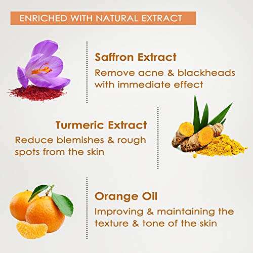 NutriGlow Gold Kesar Facial Kit (250gm+10ml) & Advanced Organics Whitening Moisturizer (200ml) For Perfect Glowing, Hydrating and Skin Tanning, Dark Spots and Freckles Treatment, All Skin Types, Pack of 2 4