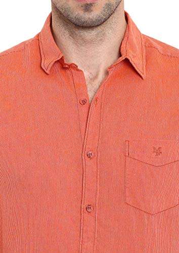 MUFTI Orange Striped Spread Collar Full Sleeves Linen Blend Shirt 5