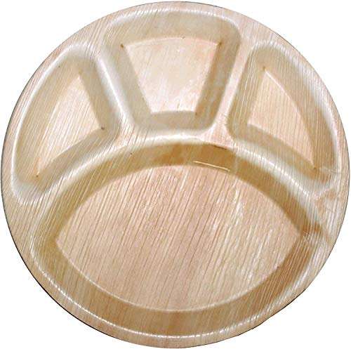 TSP Areca Palm Leaf 12 inch Round Brown Disposable Plate with 4 deep Compartment for Party and Function (Pack of 50) 6