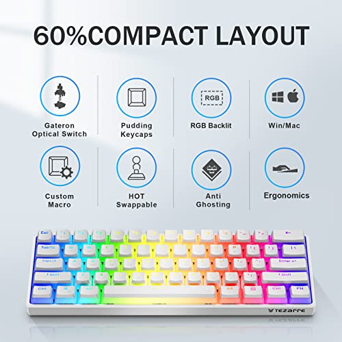 Tezarre TK61 60% Hotswap Mechanical Gaming Keyboard with PBT Pudding Keycaps,RGB Backlit Wired USB Optical Switches Keyboards Full Keys Programmable for Windows MAC PC Gamers (Gateron Optical Red) 3