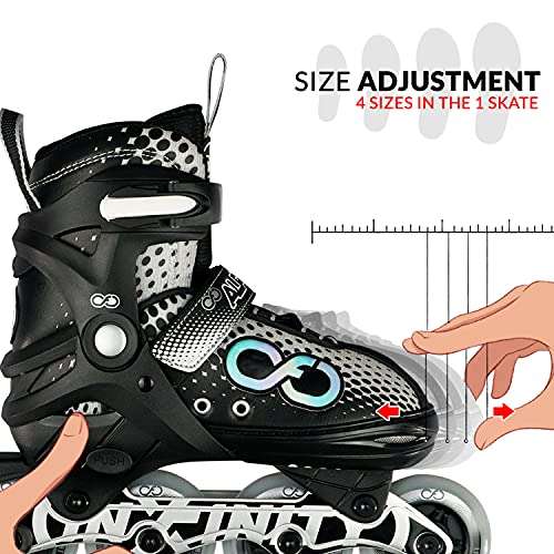 Crazy Skates Adjustable Inline Skates with 8 Light Up Wheels - Black/White Large (Sizes 5-8) 4