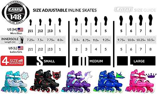 Crazy Skates Adjustable Inline Skates for Girls - Beginner Kids Rollerblades - Teal with Purple (Medium/Sizes 2-5) 5