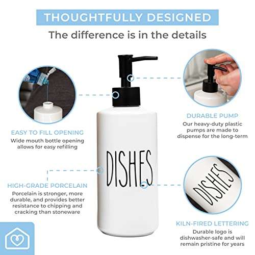Heartland Home Porcelain 16oz Kitchen Soap Dispenser. Detergent Dispenser or Dish Soap Dispenser for Kitchen Sink. White Soap Dispenser, Modern Farmhouse Decor Dish Soap Pump for Kitchen Organization 5