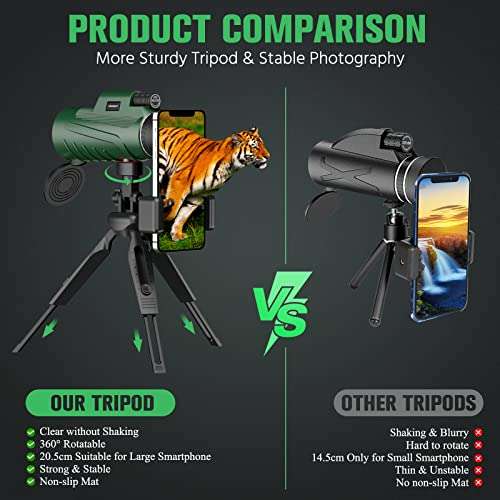 80X100 Monocular Telescope with Smartphone Holder & Tripod, WOCELBY 2022 High Power Prism Compact Monoculars for Adults Kids HD Monocular Scope for Bird Watching Hunting Hiking Concert Traveling 4