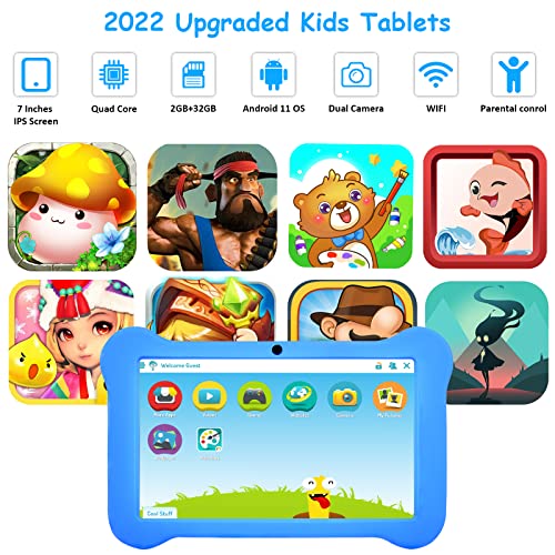 Tablet for Kids, 7 inch Kids Tablet Android 11 2GB +32GB Learning Tablet with IPS Eye Protection Screen Dual Cameras WiFi GMS Certified Kids-Proof Children Tablets Parent Control, Blue 3