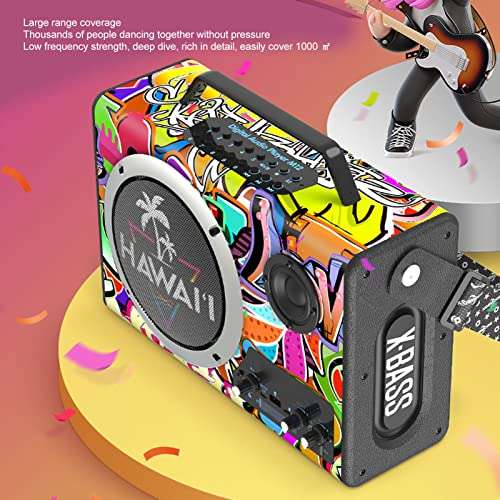 Bewinner Wireless Bluetooth Speakers with Wired Microphone, Cartoon Doodle Outdoor Portable Party Speakers, Strong Bass Effects Outdoor Wireless Speaker for Outdoor Dance Performance 3