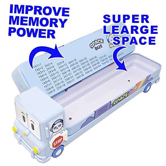 KAVANA School Bus Pencil Box for Girls - Compass Box for Girls with Wheel / Stylish School Bus Geometry Box for Boys / Car Pencil Box Set Bus Toys for Kids 3+ Years /Kids Geometry Box/ Pen Box (Blue) 4