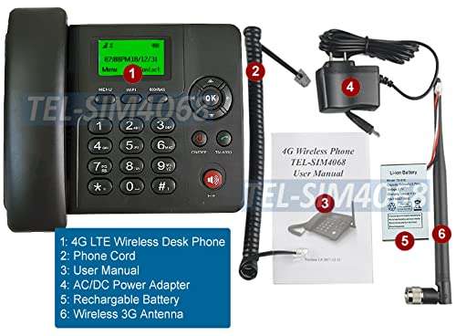 AllAboutAdapters 4G Voice LTE 3G WCDMA Desk Phone with Text Message Mail FM Tuner (TEL-SIM4068) 3