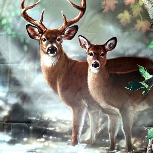 TANSTAN Deer Decor,Waterproof Fabric Elk Foggy Forest Shower Curtain, Hooks Included, 71X71 inch 5