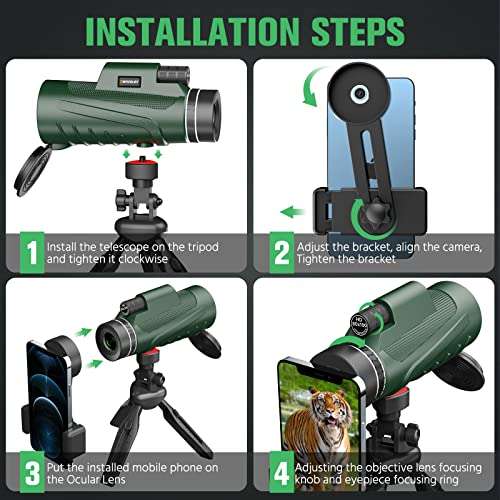 80X100 Monocular Telescope with Smartphone Holder & Tripod, WOCELBY 2022 High Power Prism Compact Monoculars for Adults Kids HD Monocular Scope for Bird Watching Hunting Hiking Concert Traveling 5