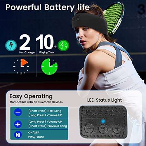 Bluetooth Sports Headband, Sleep Headphones Wireless, Music Headband Perfect for Sleeping, Workout, Fitness, Yoga, Insomnia, Air Travel and Meditation (Black) 5