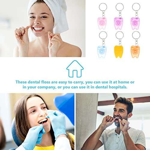 DOITOOL 6Pcs Dental Floss Picks， DOITOOL 6Pcs Dental Floss Keychain Portable Cleaning Mint Tooth Cleaner with Tooth Shape Box Oral Hygiene Supplies for Travel (Random Color) 5