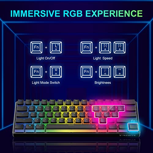 Tezarre TK61 60% Hotswap Mechanical Gaming Keyboard with PBT Pudding Keycaps,RGB Backlit Wired USB Optical Switches Keyboards Full Keys Programmable for Windows MAC PC Gamers (Gateron Optical Red) 5