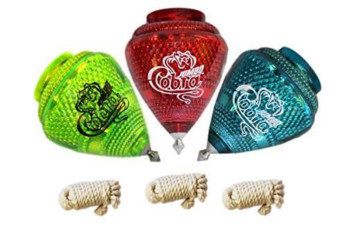 3 Pack Jumbo Cobra Durable Plastic Spin Tops & Metal Tip Made in Mexico - Trompo Mexicano Jumbo Cobra Plßstico Durable & Punta de Metal (Pack of 3 Assorted Colors) 2